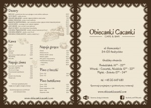 menu Obiecanki Cacanki - Cafe&Bar - Andrychów