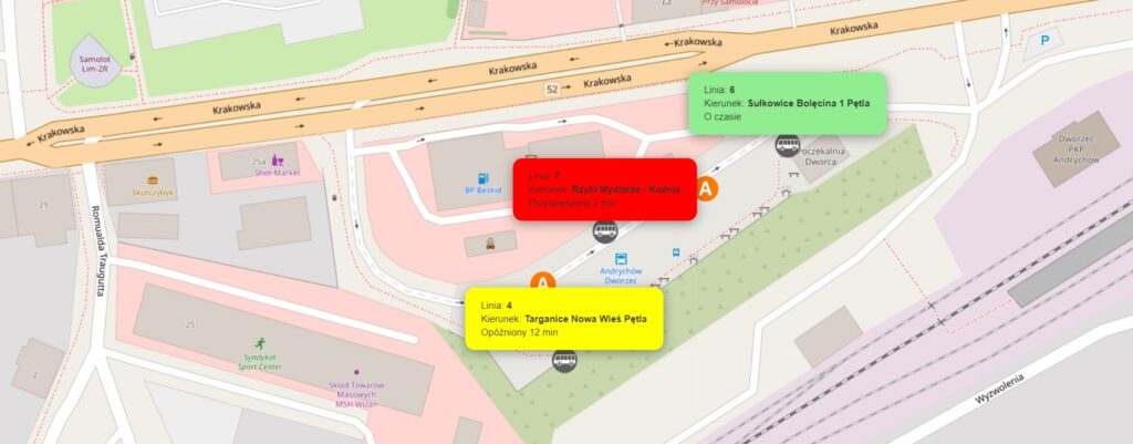 Podgląd na pozycję GPS autobusów komunikacji miejskiej w Andrychowie